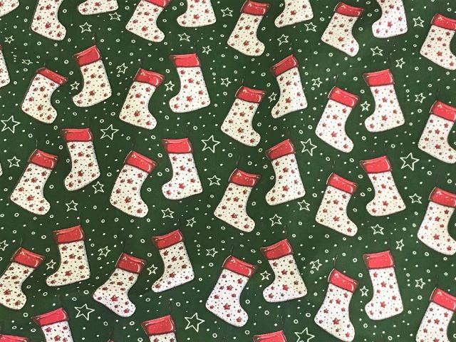 Christmas Stocking & Stars - Poly/Cotton Print