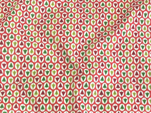 Festive Small Christmas Trees - Poly/Cotton Print