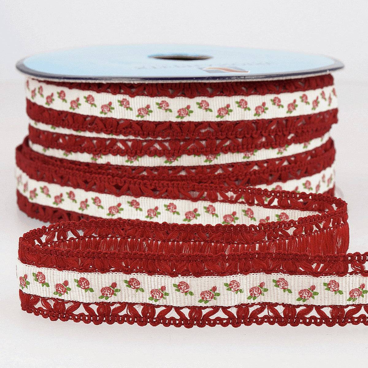 Lace Ribbon - Red Floral - Cheap Fabrics