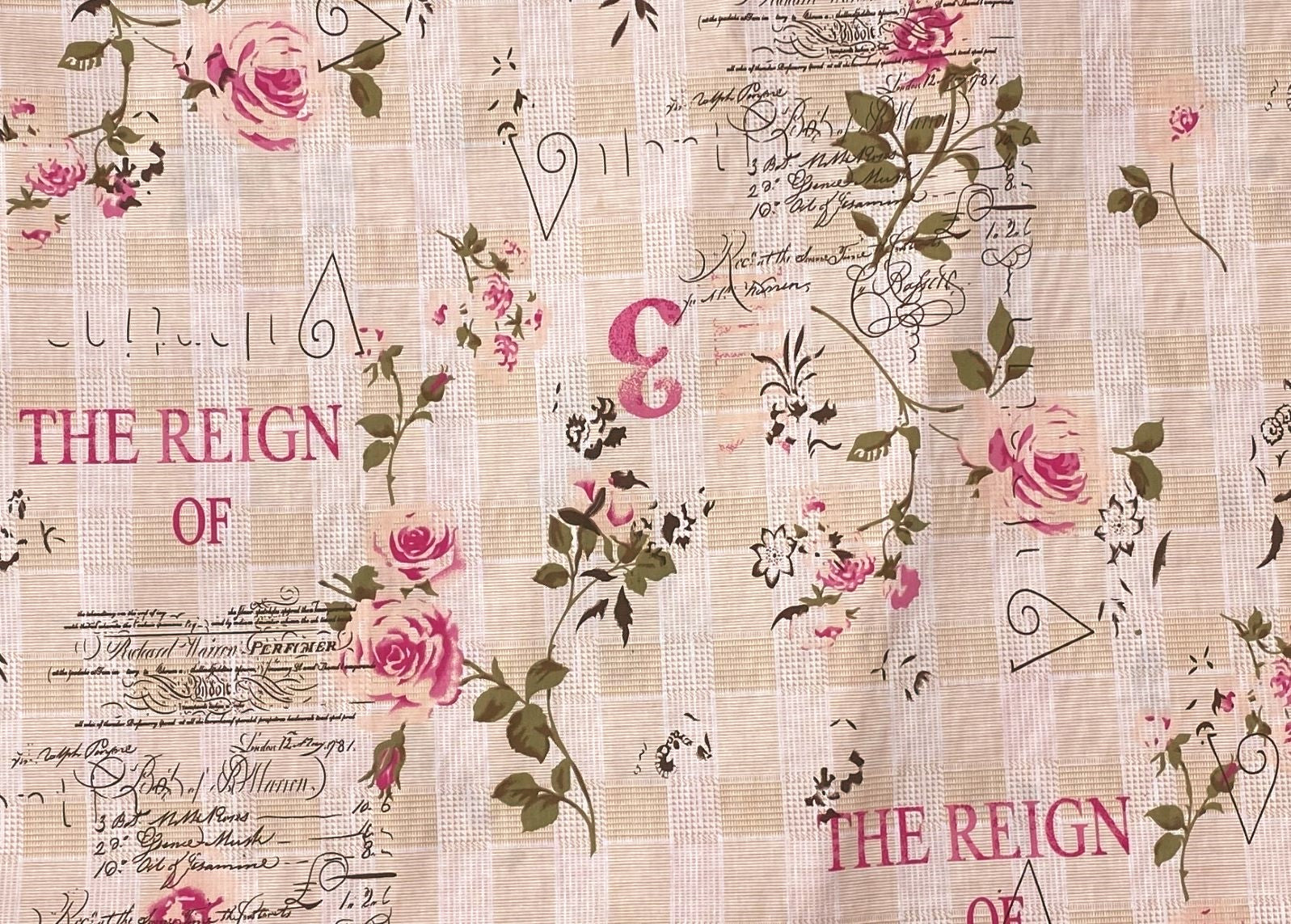 Clearance Script Printed Fabric - Floral 'The Reign Of '
