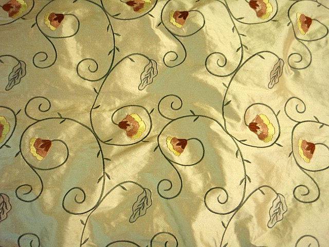 Floral Scroll - Embroidered Silk Dupion