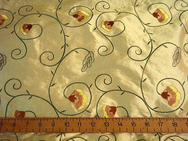 Floral Scroll - Embroidered Silk Dupion