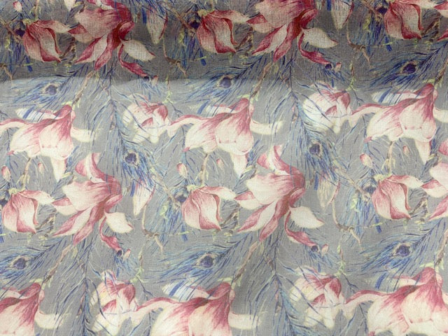 Peacock Feather Floral Printed Voile