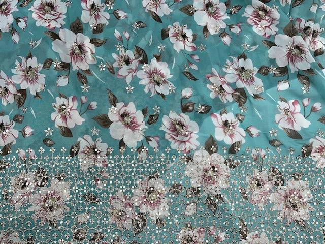 Rose Sequin - Embroidered Georgette - Cheap Fabrics