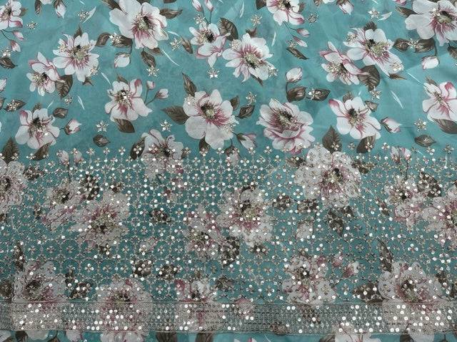 Rose Sequin - Embroidered Georgette - Cheap Fabrics