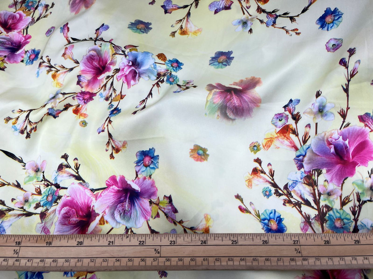 Rich Floral - Printed Stretch Satin Fabric
