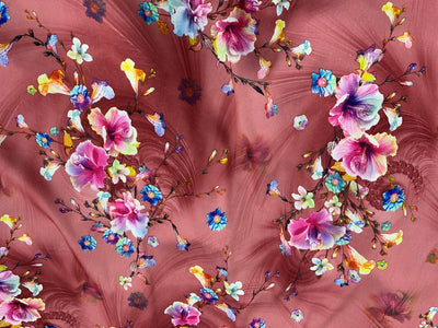 Rich Floral - Printed Stretch Satin Fabric
