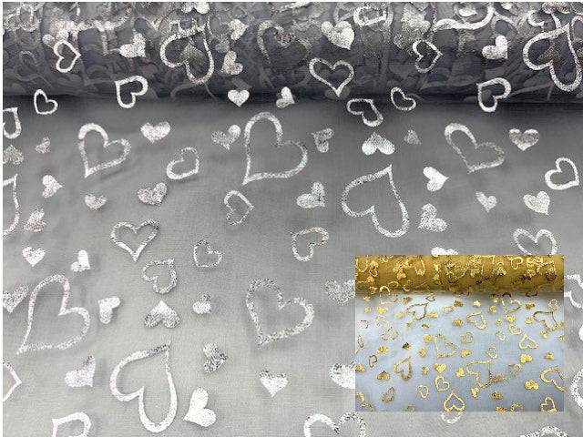 Empty Hearts - Foil Organza - Cheap Fabrics