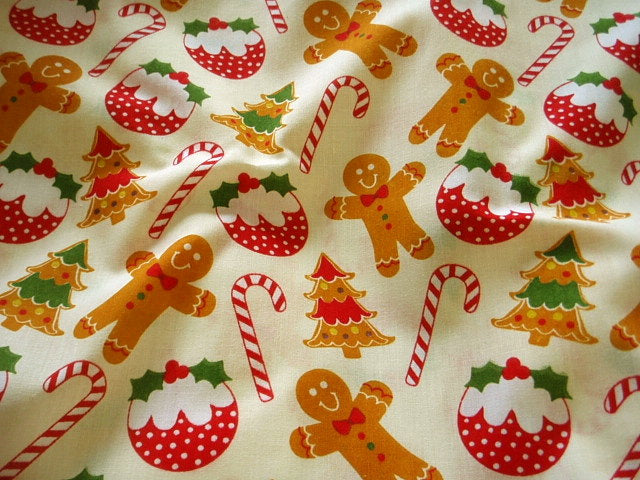 Christmas Gingerbread & Puddings - Poly/Cotton Print