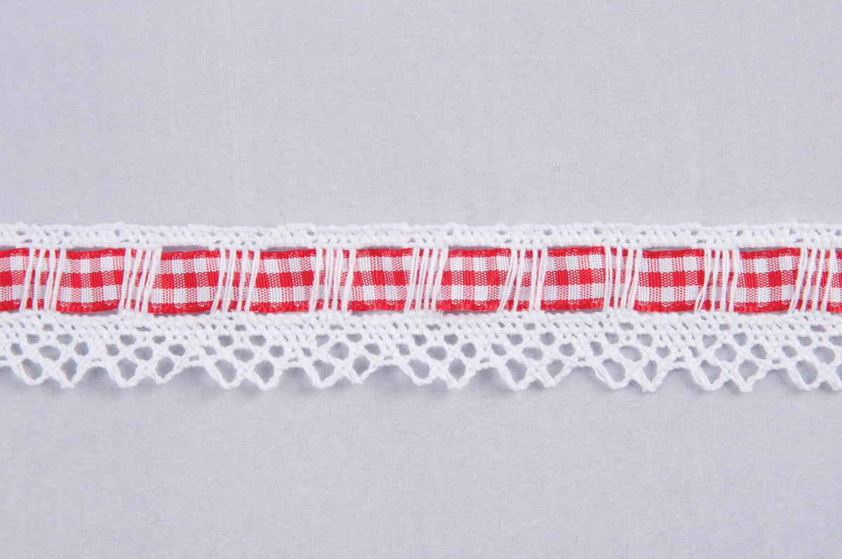 Anglaise Cotton Lace With Gingham Trim - Cheap Fabrics