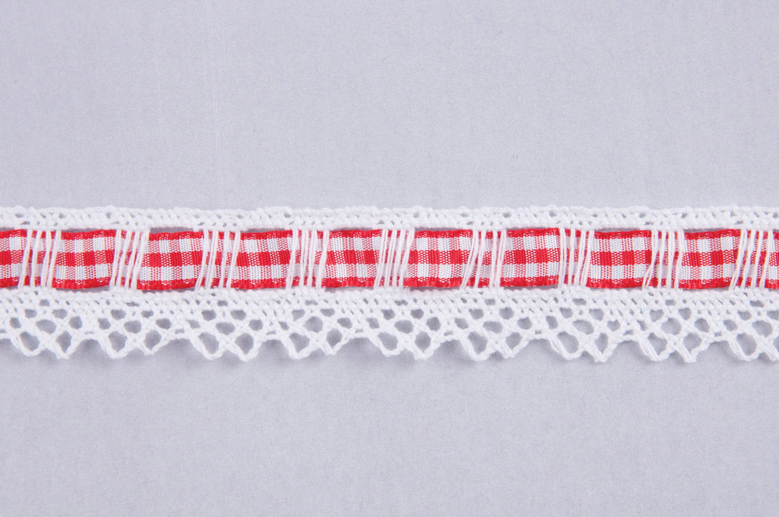 Anglaise Cotton Lace With Gingham Trim - Cheap Fabrics