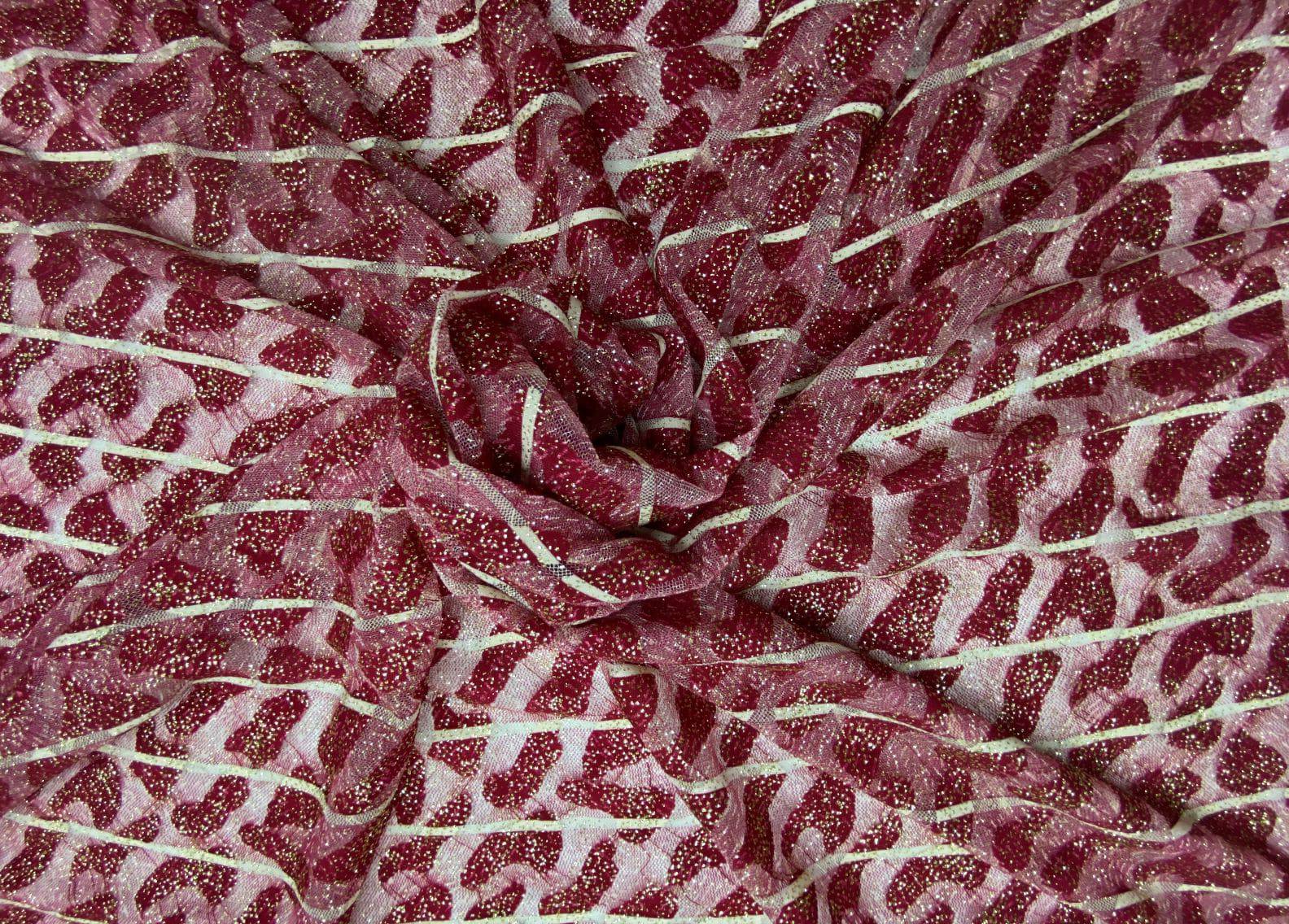 Glamour Glittered Tulle - Cherry Wide-Striped Abstract