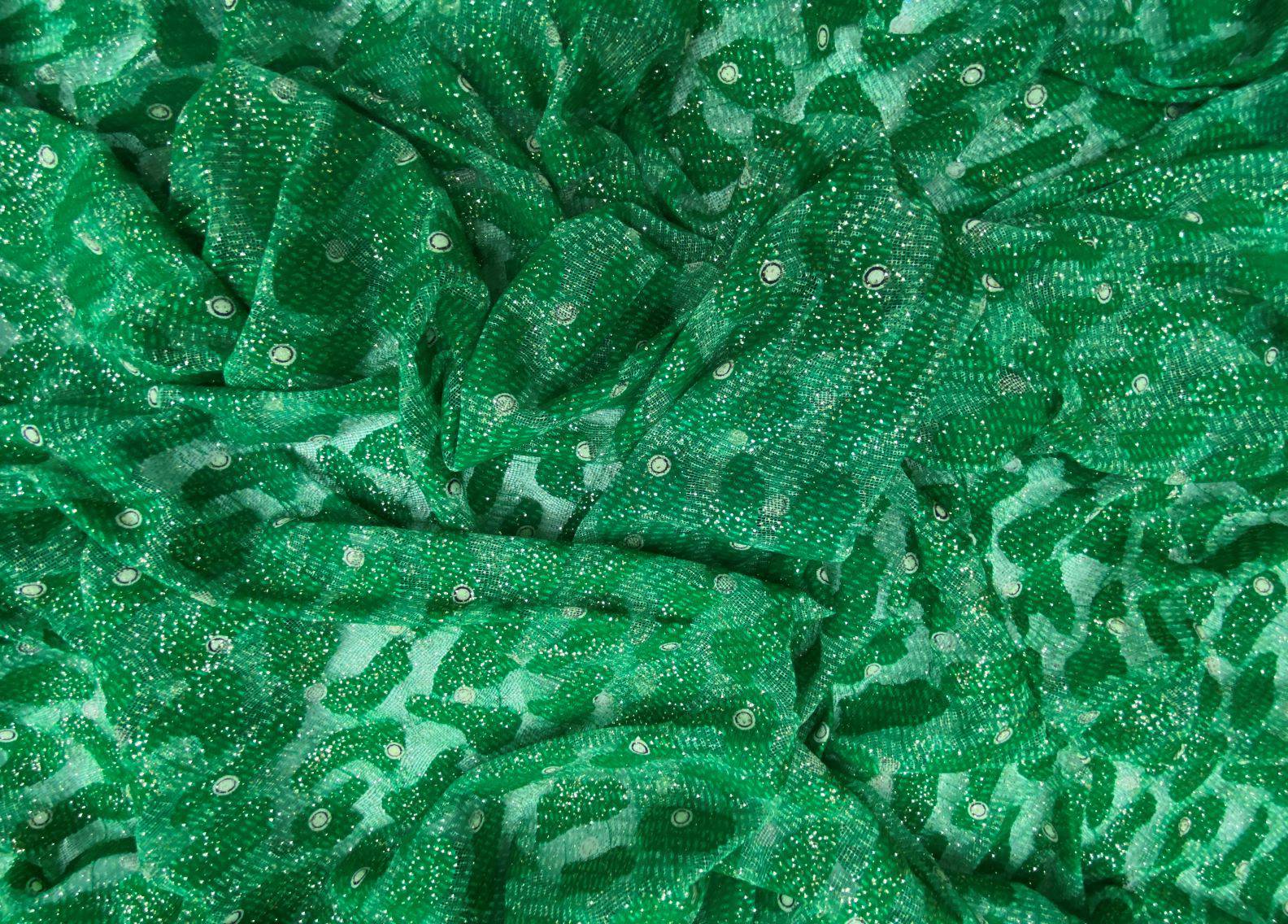 Glamour Glittered Tulle - Green Polka Abstract