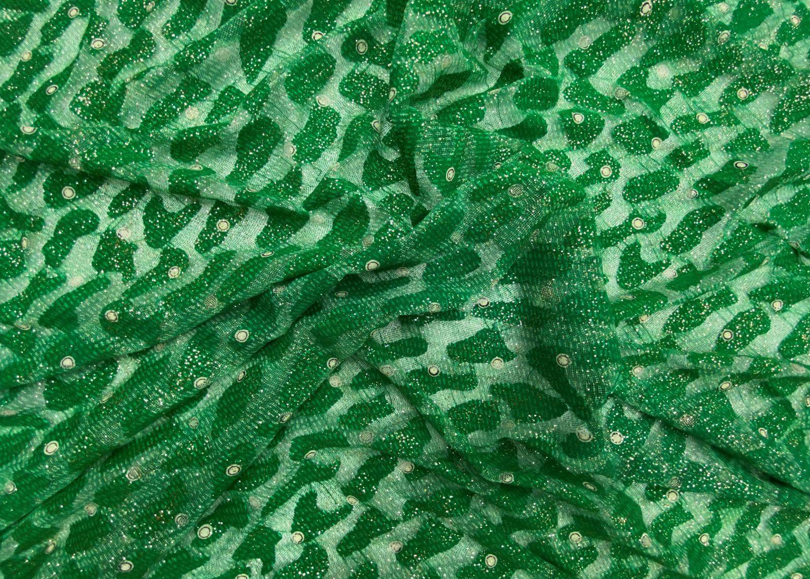 Glamour Glittered Tulle - Green Polka Abstract