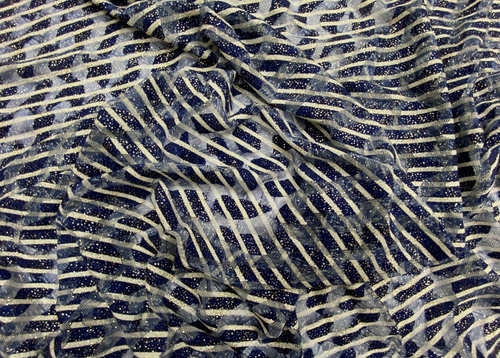 Glamour Glittered Tulle - Navy Narrow Striped Abstract