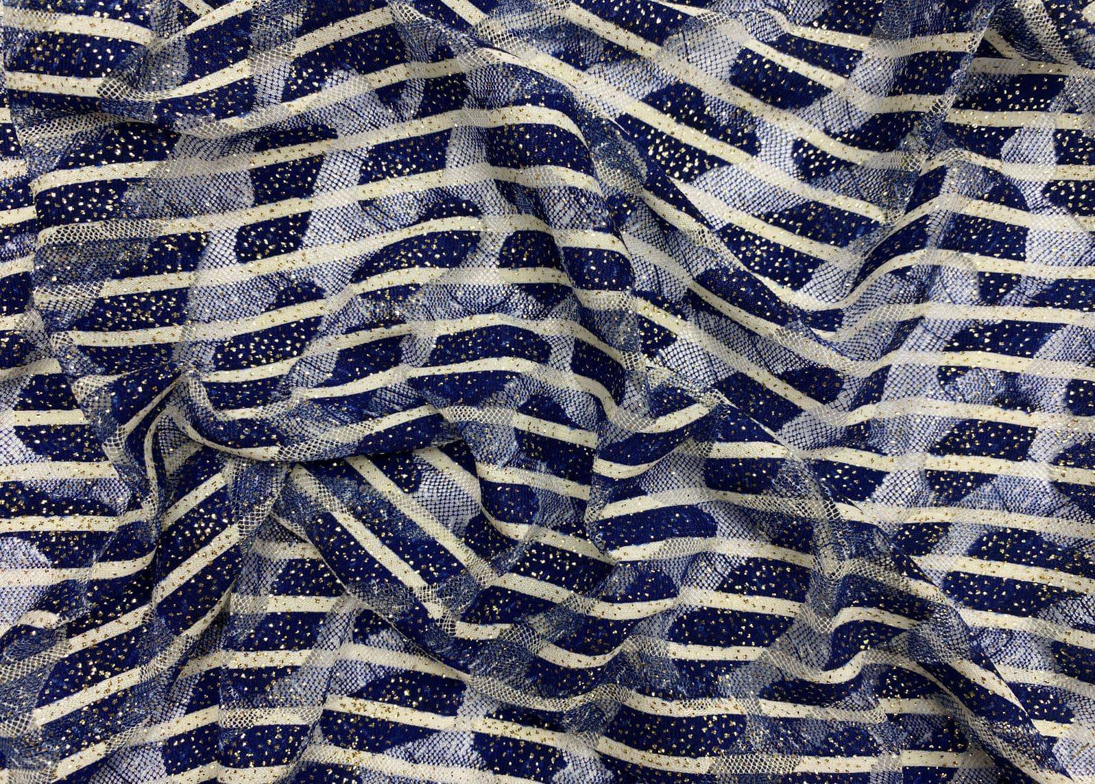 Glamour Glittered Tulle - Navy Narrow Striped Abstract