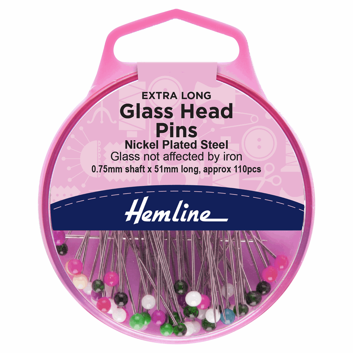 Colourful Glass Head Craft & Sewing Pins  0.51mm x 75mm (110pcs approx)