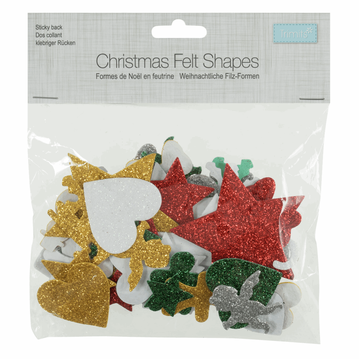 Glittered Christmas Felt Shapes - (80 Pieces) - Cheap Fabrics