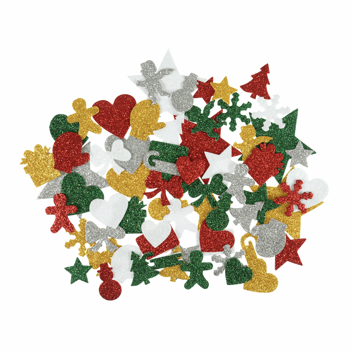 Glittered Christmas Felt Shapes - (80 Pieces) - Cheap Fabrics