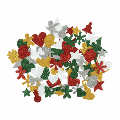 Glittered Christmas Felt Shapes - (80 Pieces)