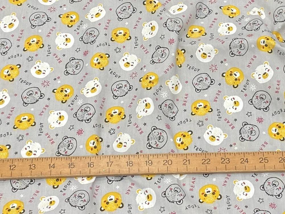 Grey Teddy Bear  - Poly/Cotton Print - Cheap Fabrics