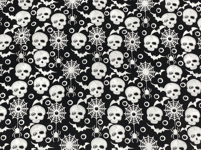 Creepy Crawlies Skulls And Cobwebs - Halloween Poly/Cotton Print