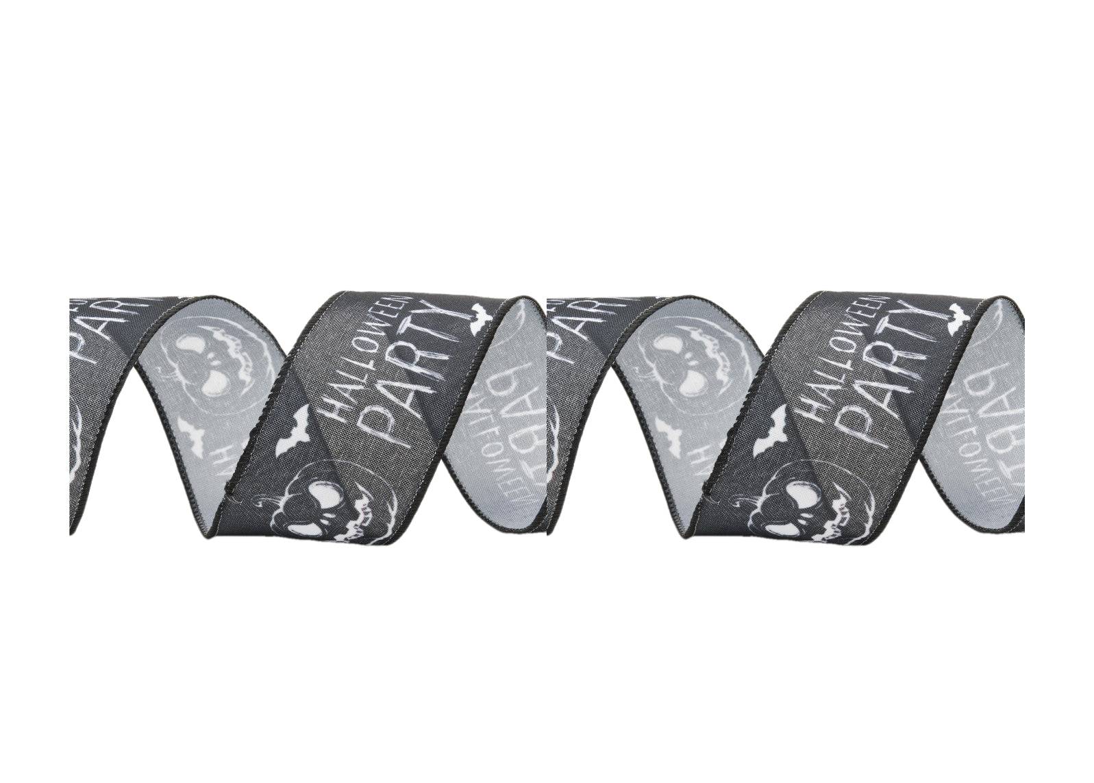 Halloween Wired Edge Hessian Ribbon - Pumpkin & Bats Party - Cheap Fabrics