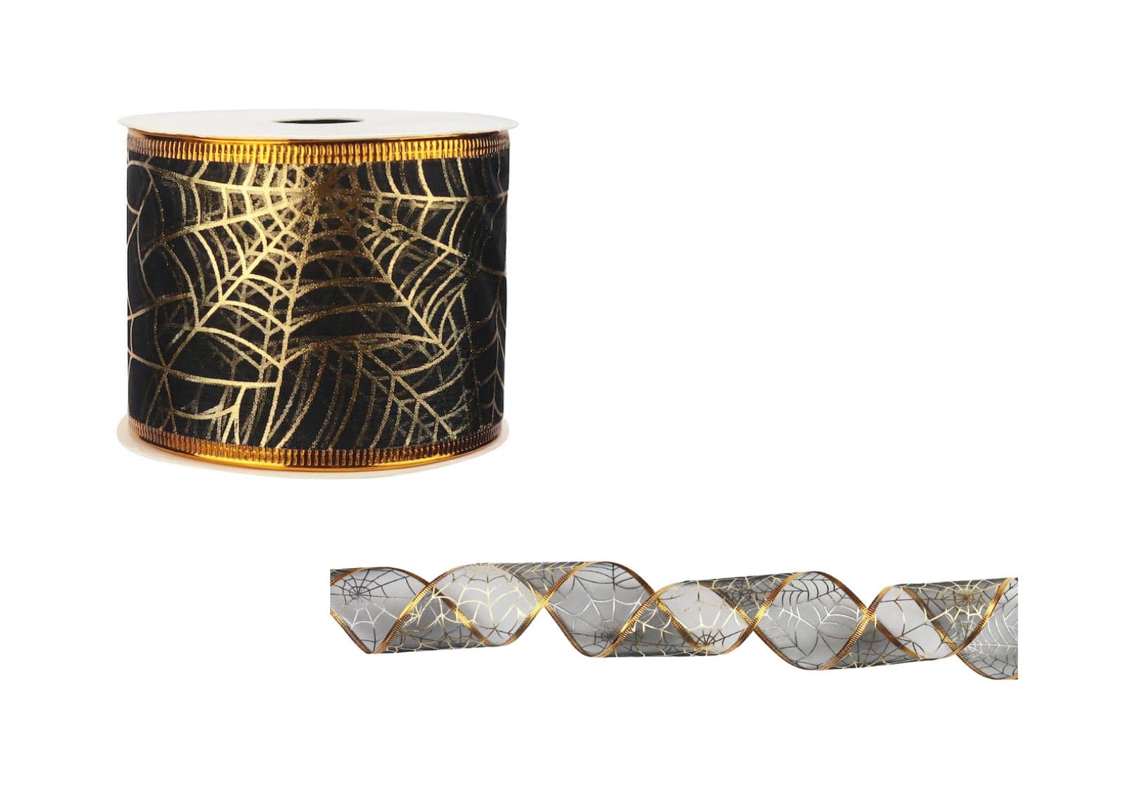 Halloween Organza Wired Edge Ribbon - Spiders Web - Cheap Fabrics