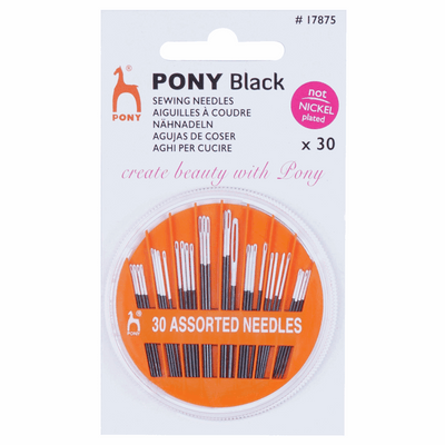 HAND SEWING NEEDLES: Black with White Eye Assorted Sizes & Types (Kinder to the eyes)