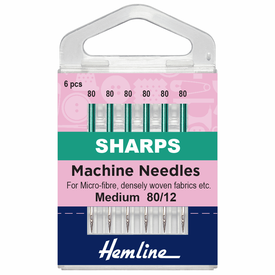 Hemline Sewing Machine Needles - Sharp/Micro: Medium 80/12: 6 Pieces