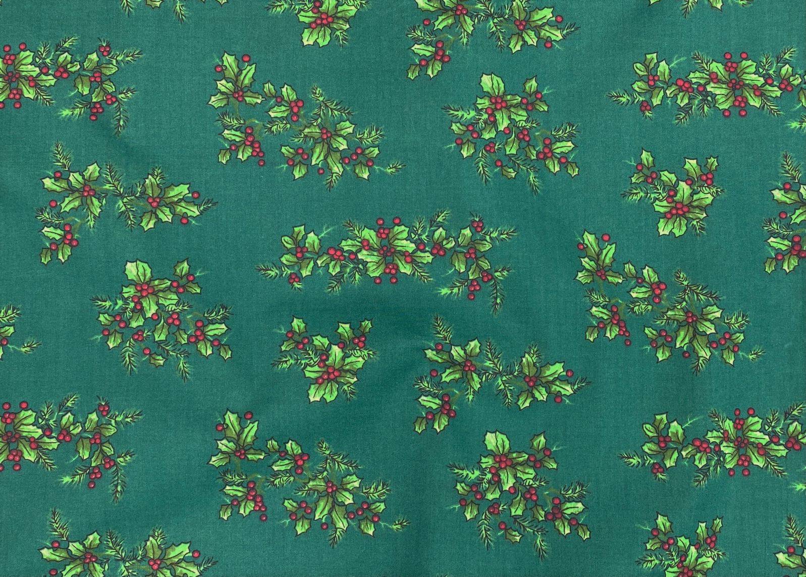 Holly Berries Christmas - Poly/Cotton Print - Cheap Fabrics
