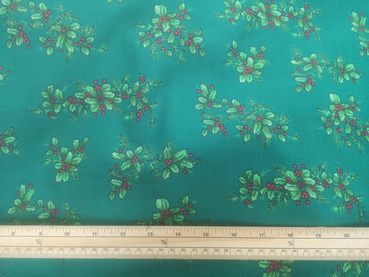 Holly Berries Christmas - Poly/Cotton Print