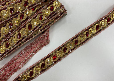 Fancy Jewel Ribbon - Metallic Leaf Shaped Gemstones