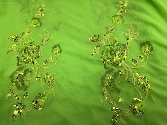 Clearance Lime Sequin Embroidered Georgette