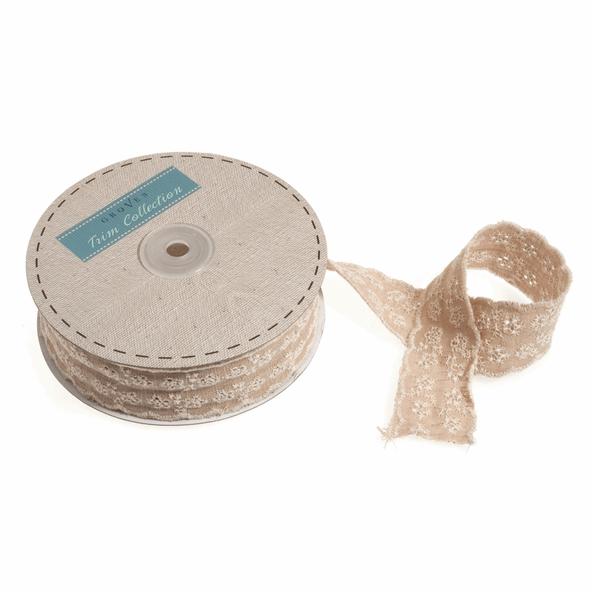 Linen Embroidered Anglais Trim - Scalloped Floral