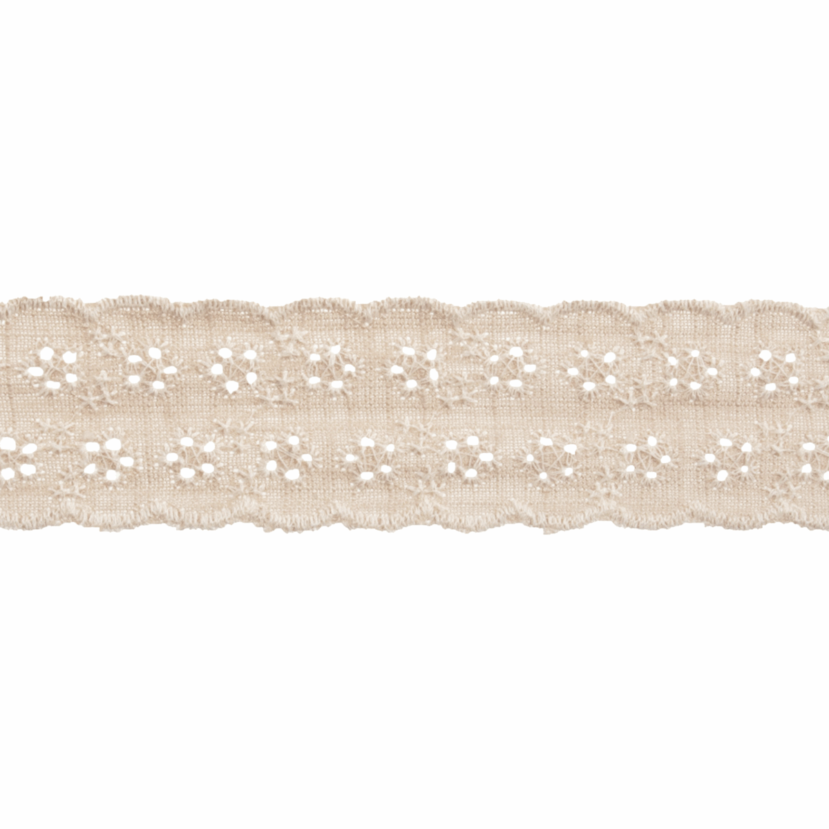 Linen Embroidered Anglais Trim - Scalloped Floral