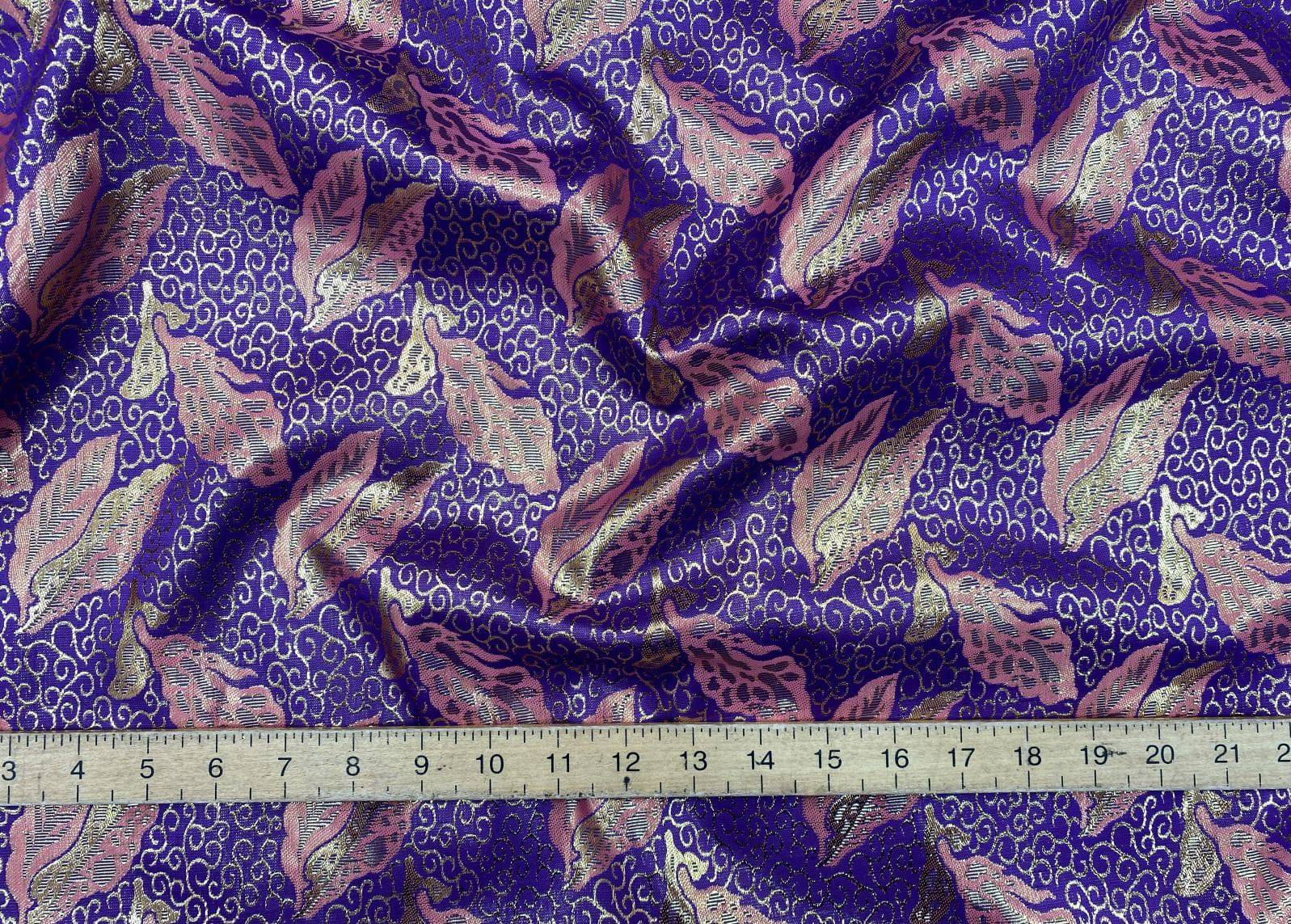 Metallic Brocade Purple Leaf - Cheap Fabrics