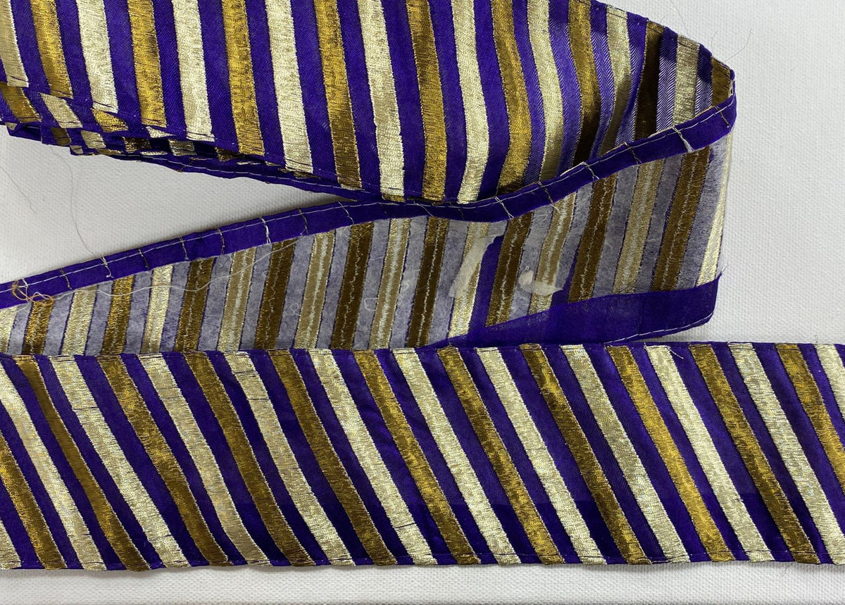 Purple/Gold Striped Metallic Woven Fabric Trim