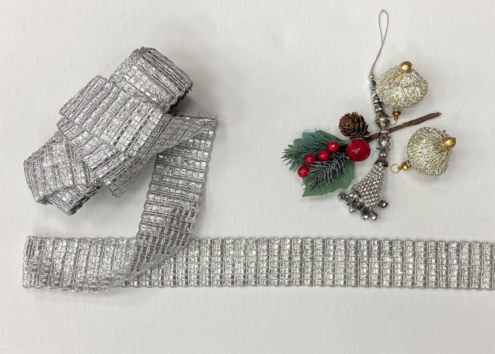 Metallic Cubic Ribbon - Silver - Cheap Fabrics