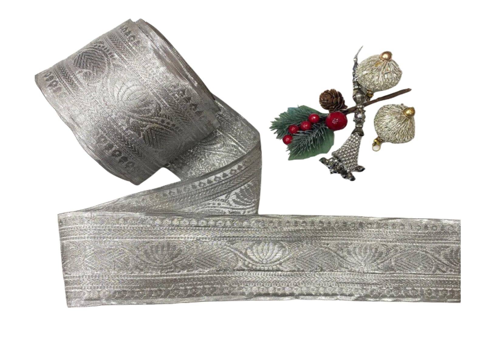 Metallic Decorative Wide Ribbon - Silver - Cheap Fabrics