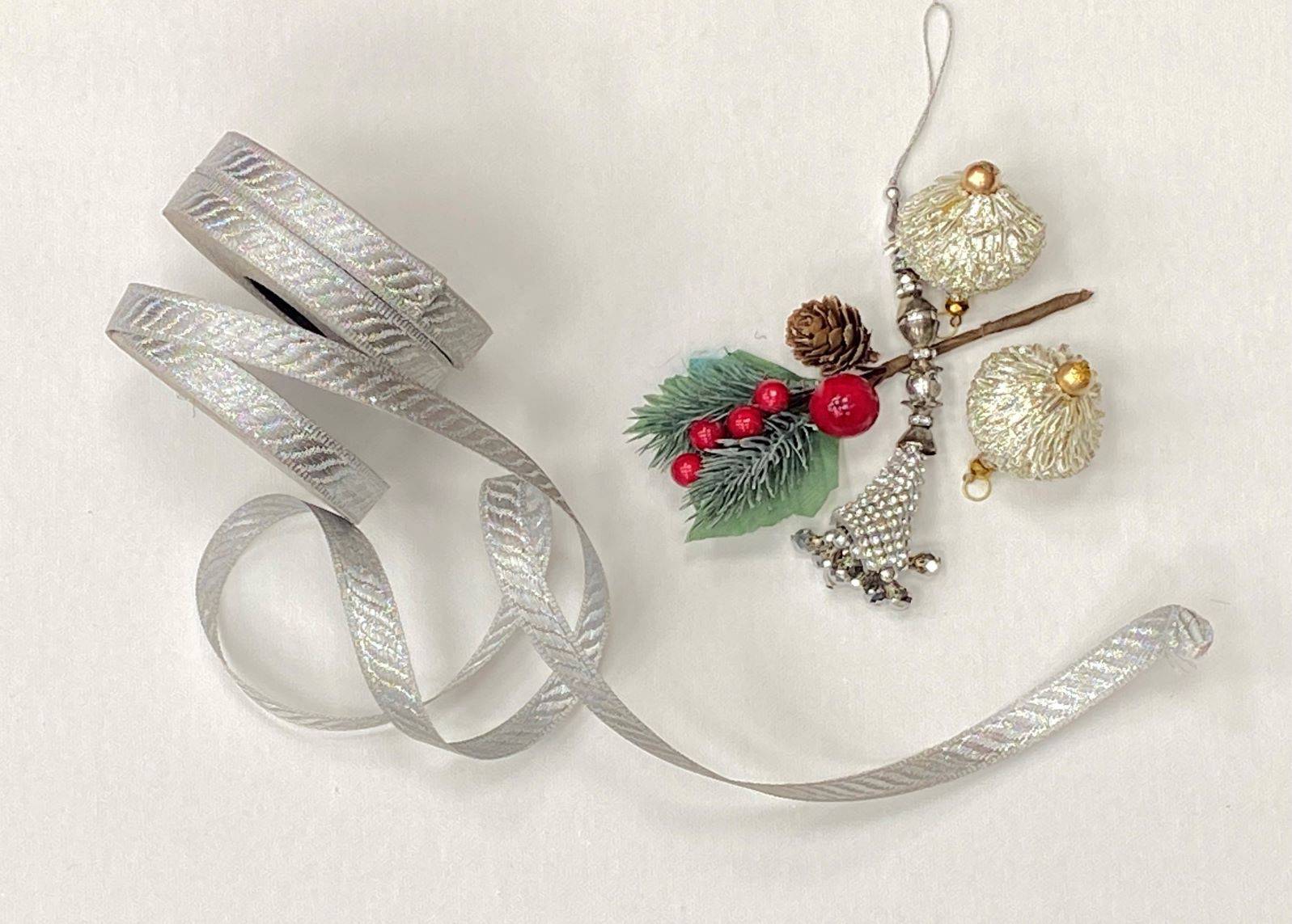 Metallic Diagonal Striped Ribbon - Silver - Cheap Fabrics