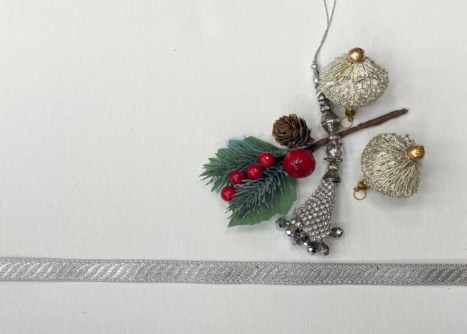 Metallic Diagonal Striped Ribbon - Silver - Cheap Fabrics