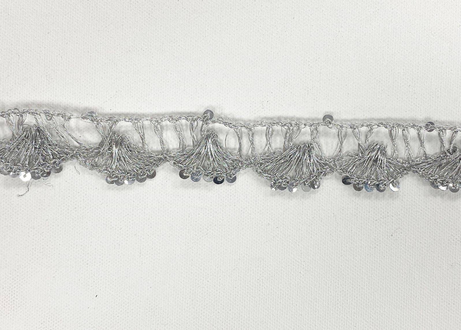 Metallic Sequinned Trim - Silver Fan - Cheap Fabrics