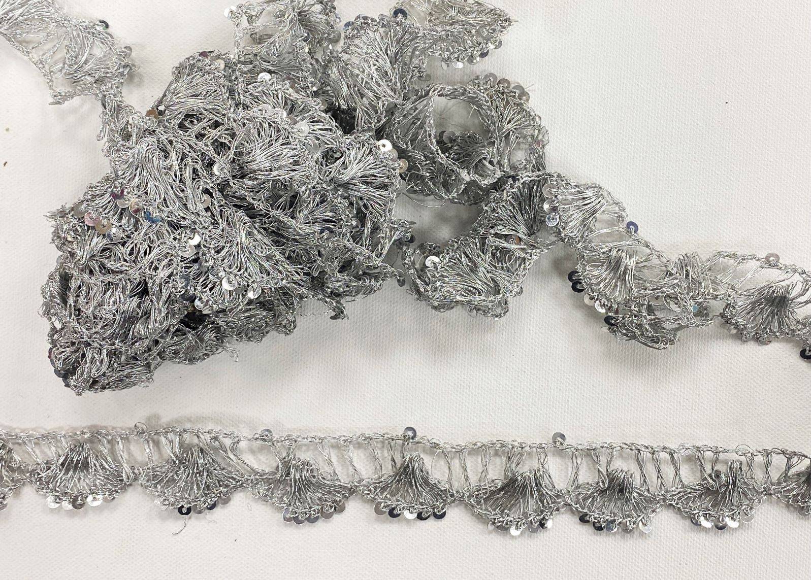 Metallic Sequinned Trim - Silver Fan - Cheap Fabrics