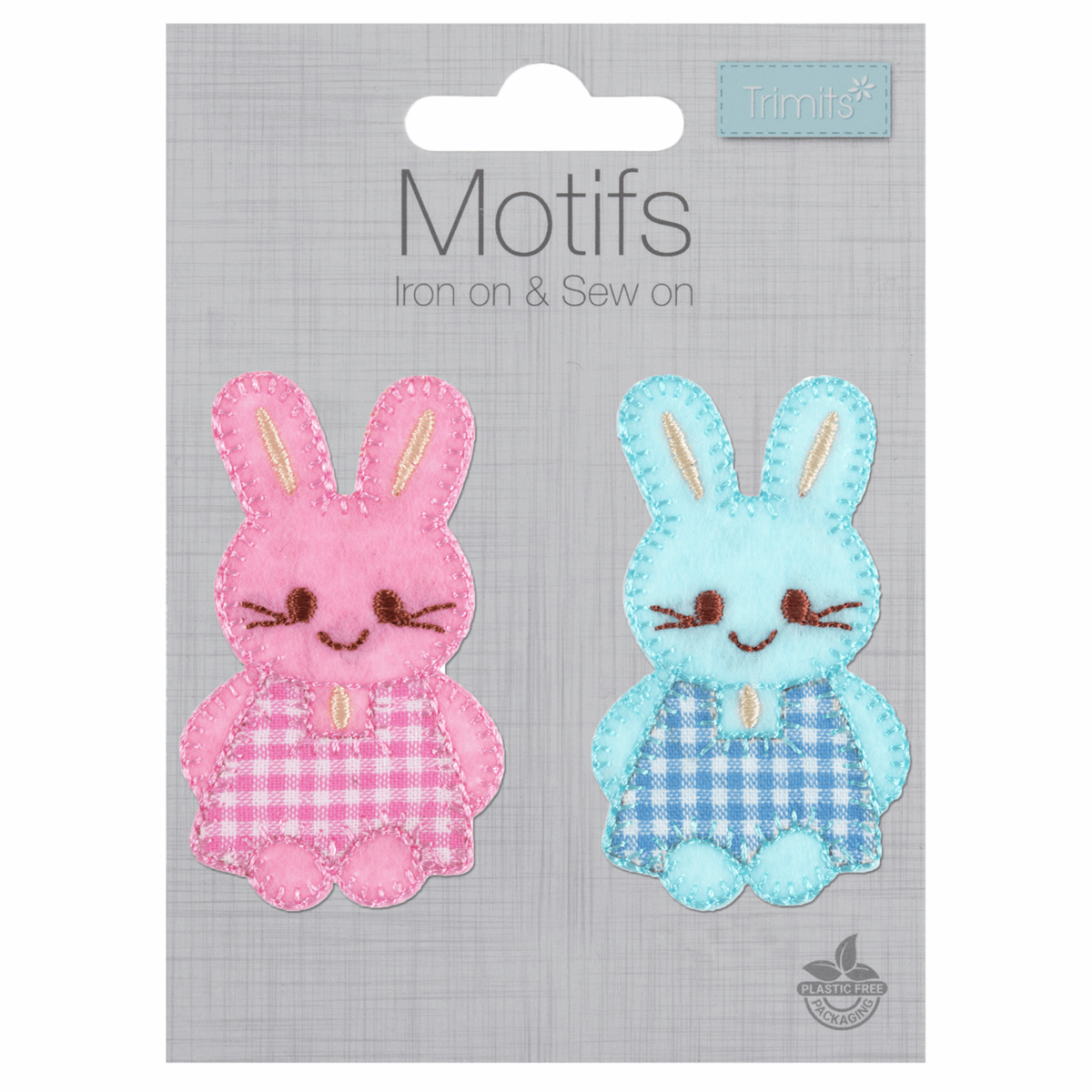 Pink/Blue Gingham Bunnies - Iron -On & Sew-On