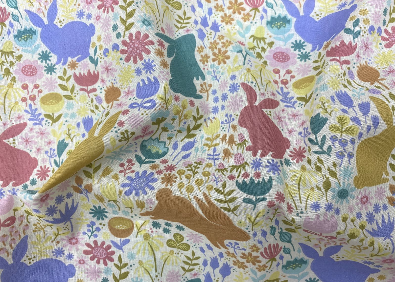 Multi Coloured Bunnies - Poly/Cotton Print