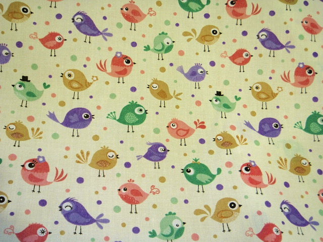 Multi Coloured Robins - Poly/Cotton Print