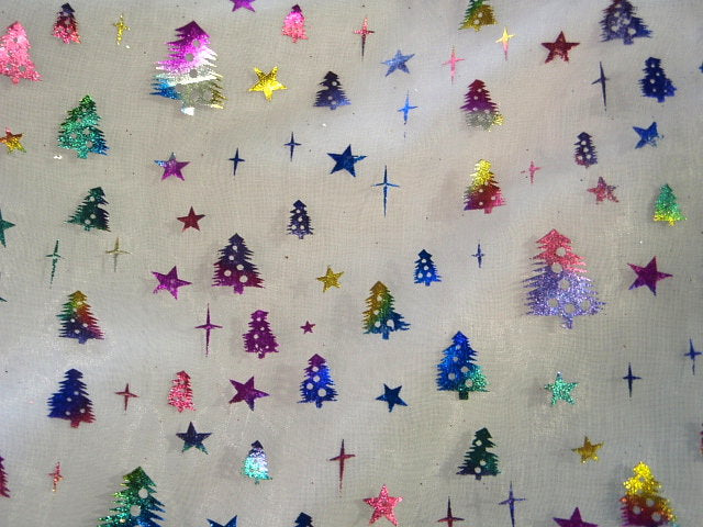 Multi Coloured Christmas Trees - Foil Organza