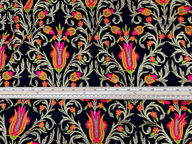 Black Tulip - Embroidered Georgette