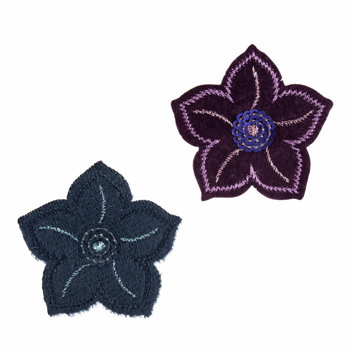 Sequinned Flowers Navy/Plum- Iron -On & Sew-On